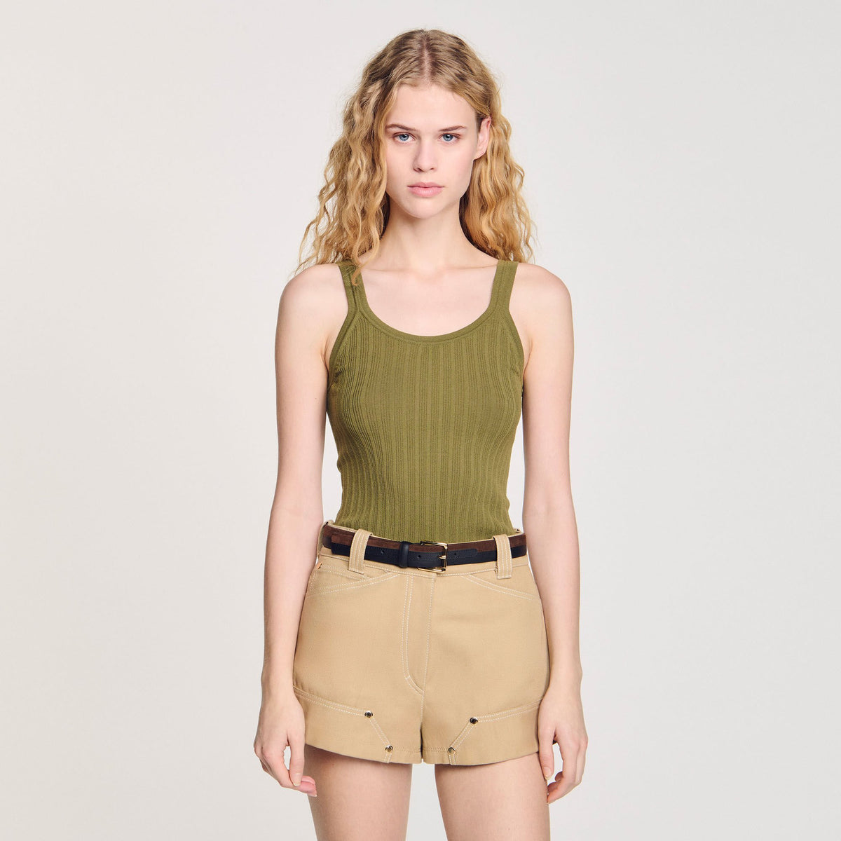 Sandro Ribbed vest top Olive Green