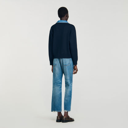 Sandro Sweater with denim details Navy Blue