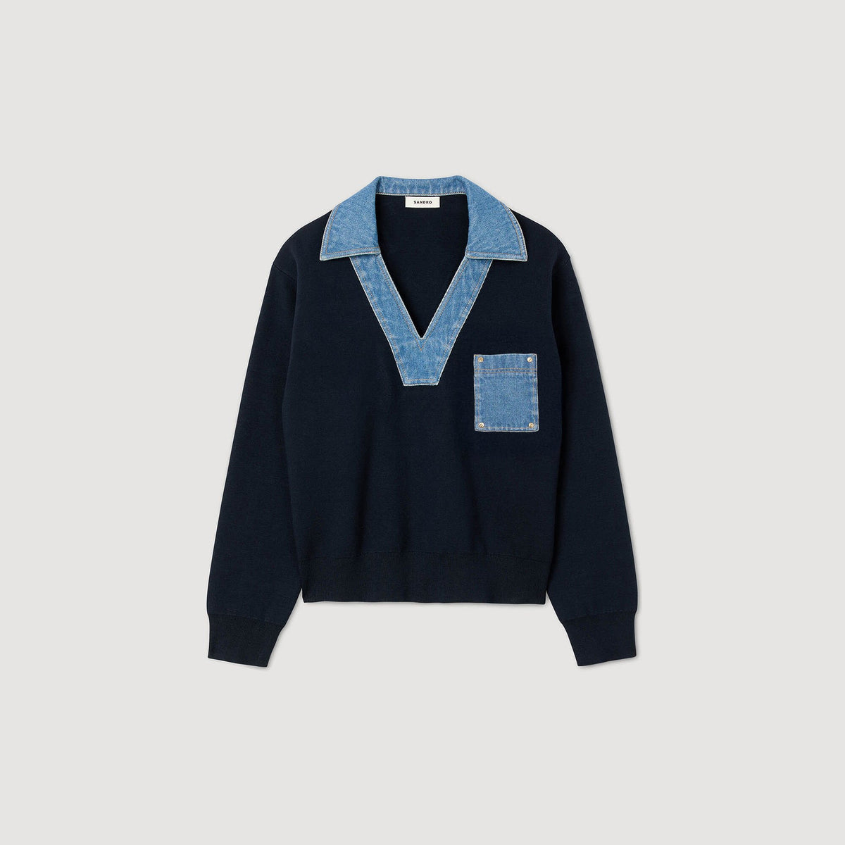 Sandro Sweater with denim details Navy Blue