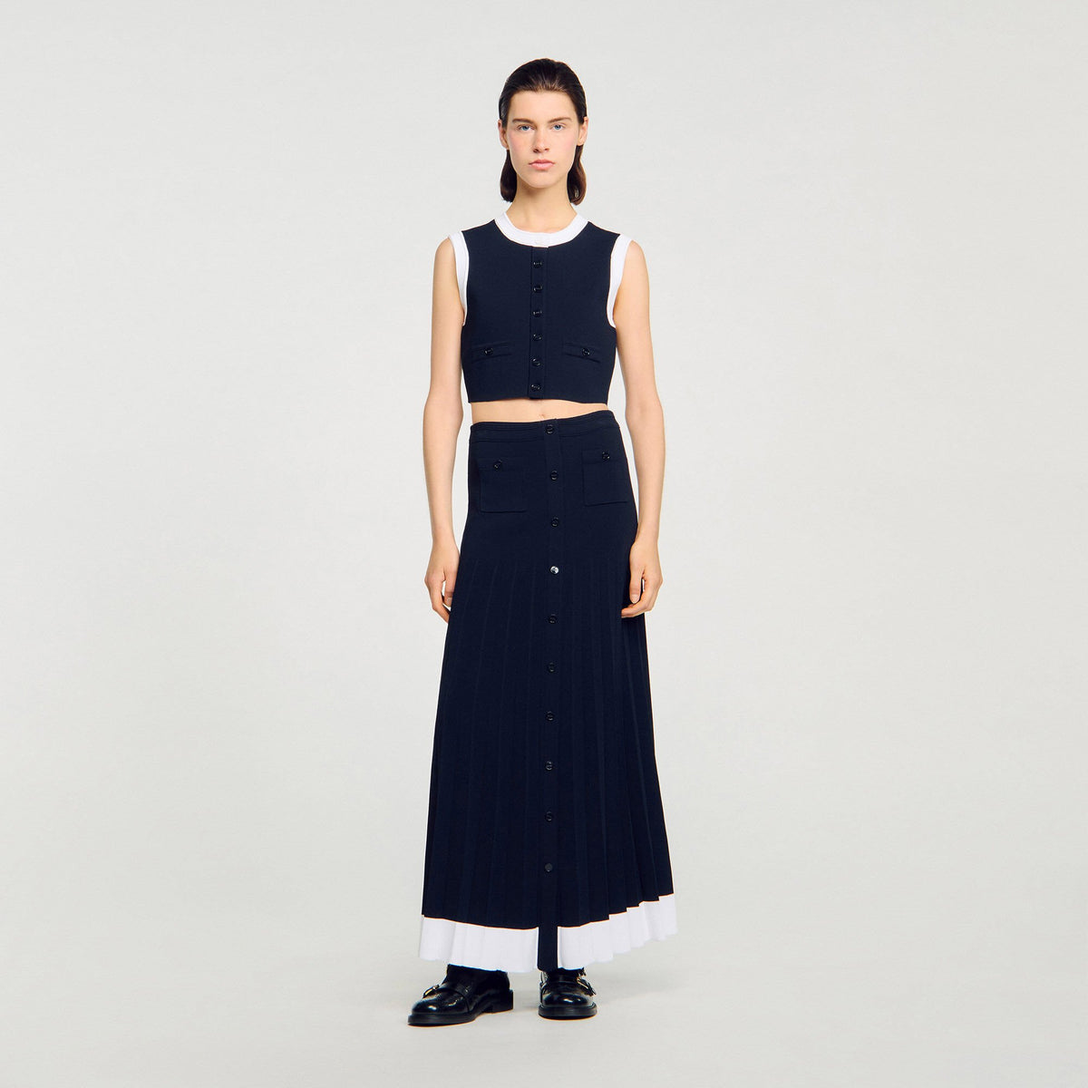 Sandro Two-tone cropped cardigan Navy Blue