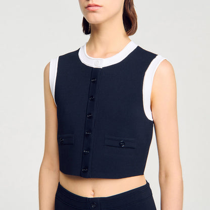 Sandro Two-tone cropped cardigan Navy Blue