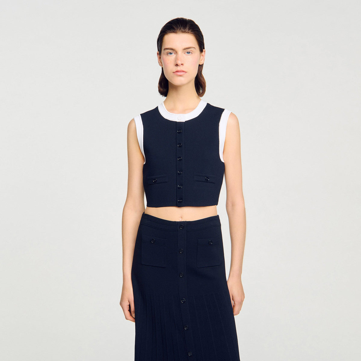 Sandro Two-tone cropped cardigan Navy Blue