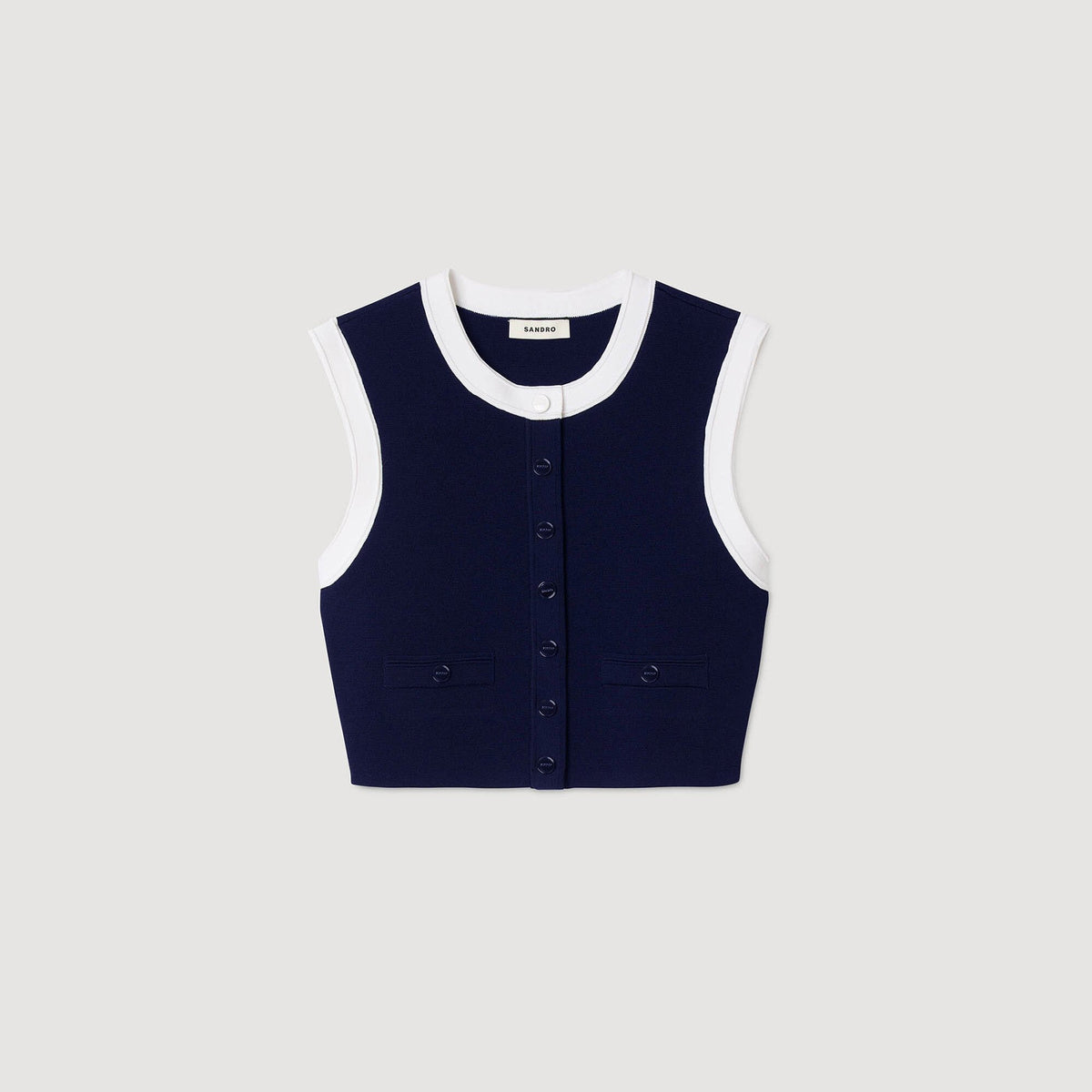 Sandro Two-tone cropped cardigan Navy Blue