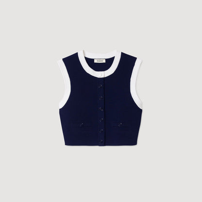 Sandro Two-tone cropped cardigan Navy Blue
