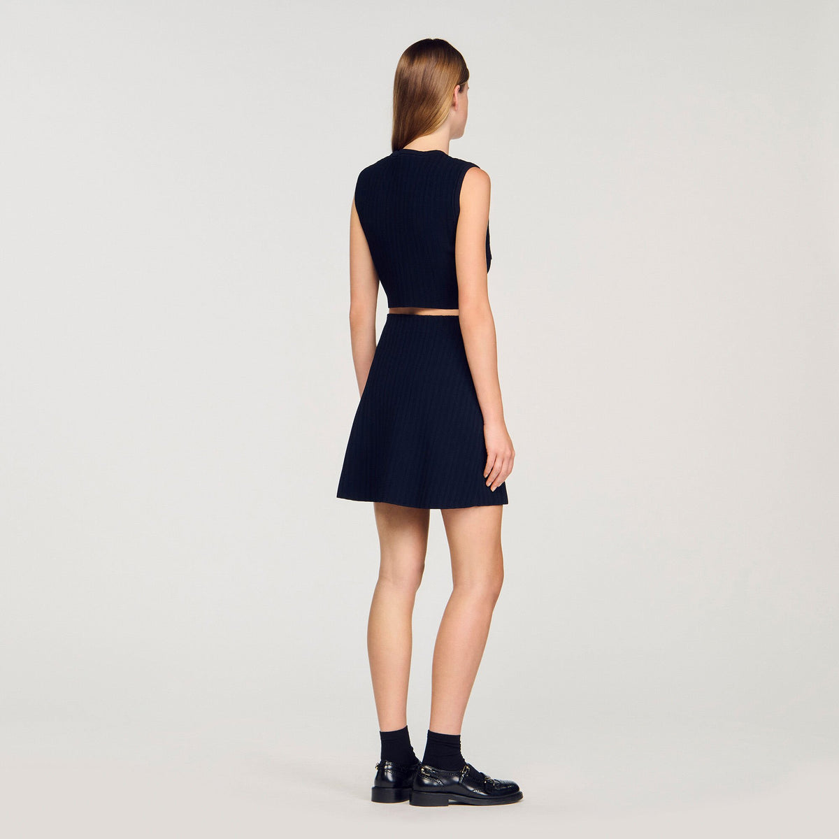 Sandro Knit and denim top Navy Blue