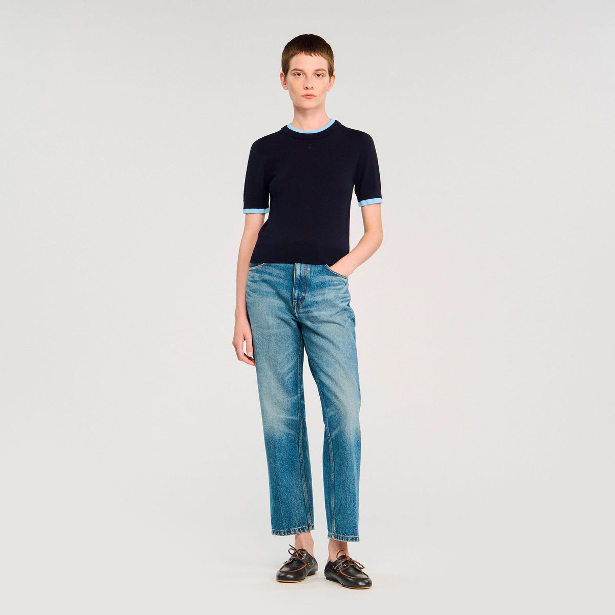 Sandro Two-tone cropped sweater Navy Blue