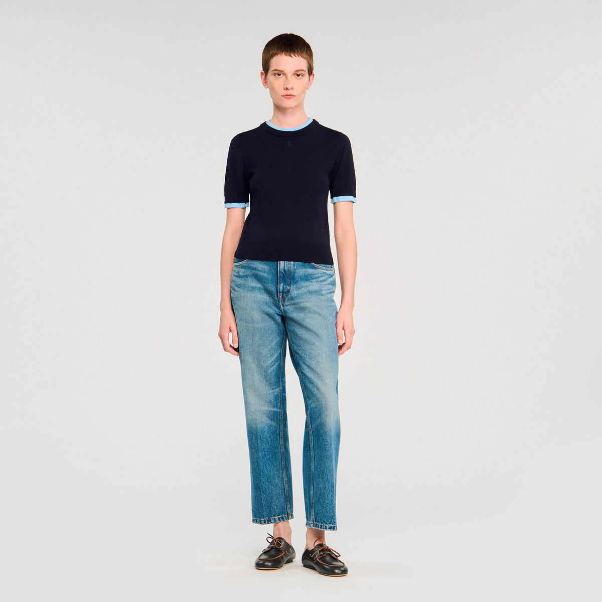 Sandro Two-tone cropped sweater Navy Blue