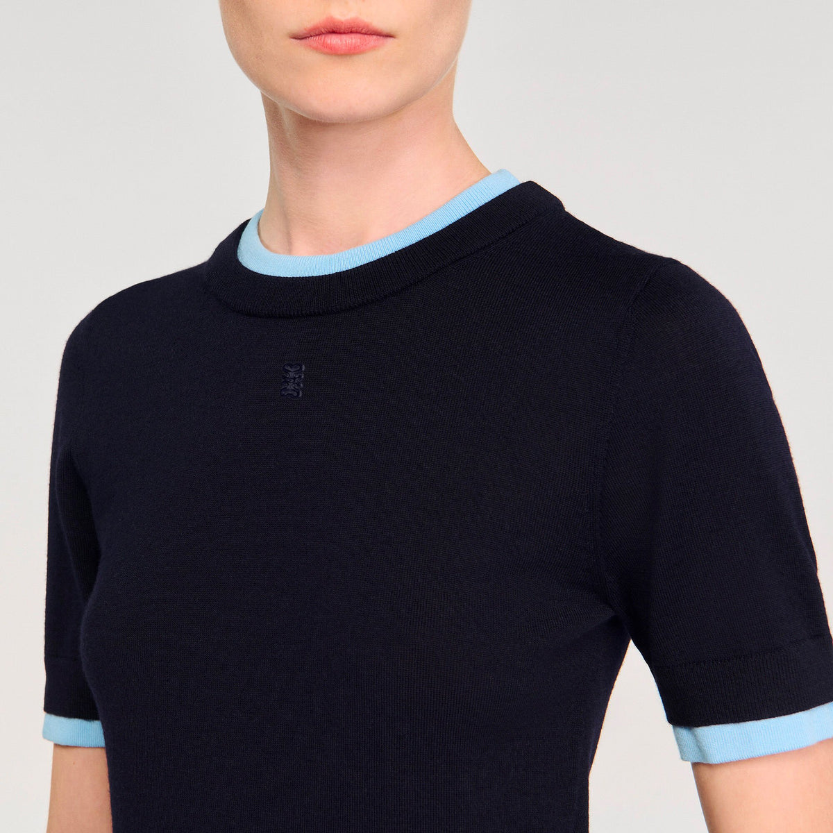 Sandro Two-tone cropped sweater Navy Blue