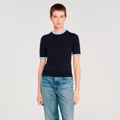 Sandro Two-tone cropped sweater Navy Blue