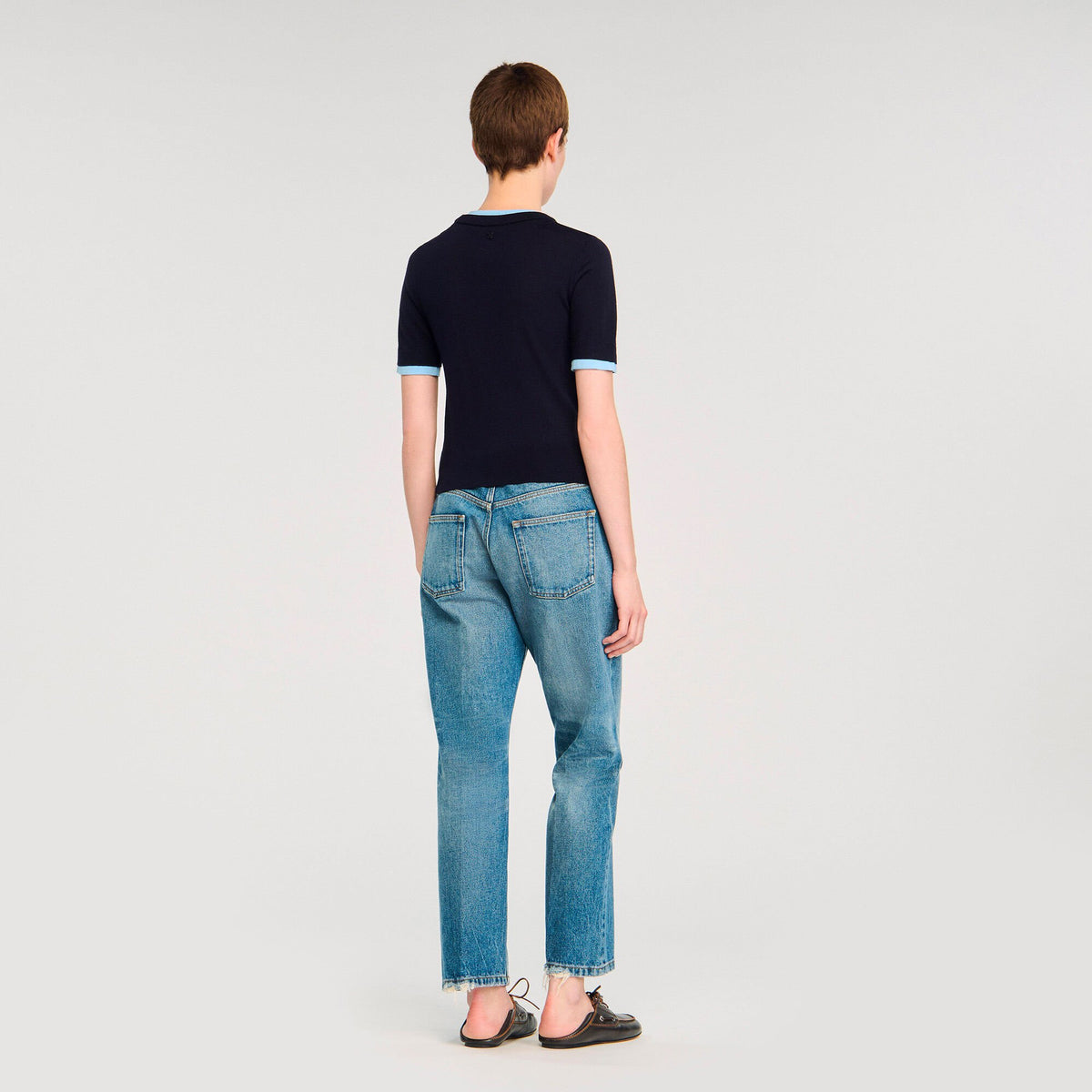 Sandro Two-tone cropped sweater Navy Blue