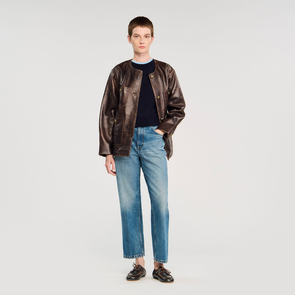 Sandro Two-tone cropped sweater Navy Blue