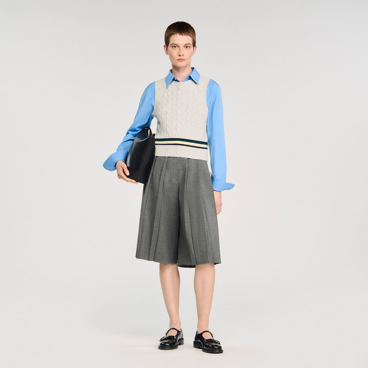 Sandro Sleeveless cropped cable knit sweater Grey