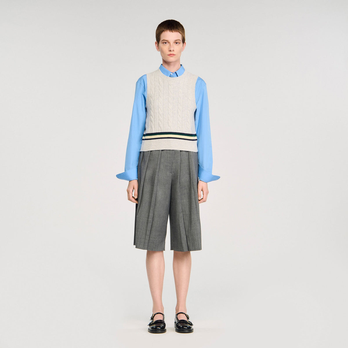 Sandro Sleeveless cropped cable knit sweater Grey