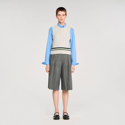 Sandro Sleeveless cropped cable knit sweater Grey