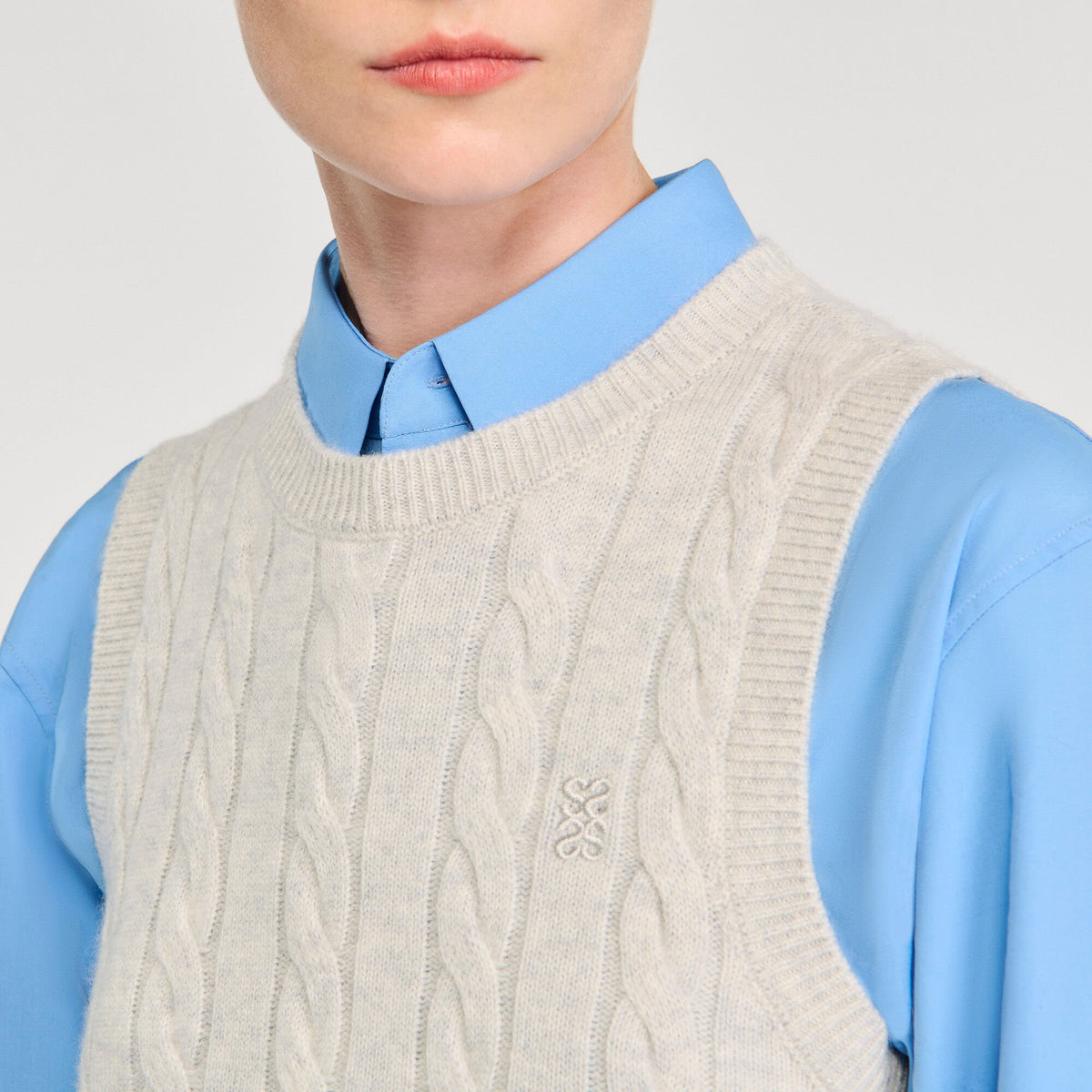 Sandro Sleeveless cropped cable knit sweater Grey