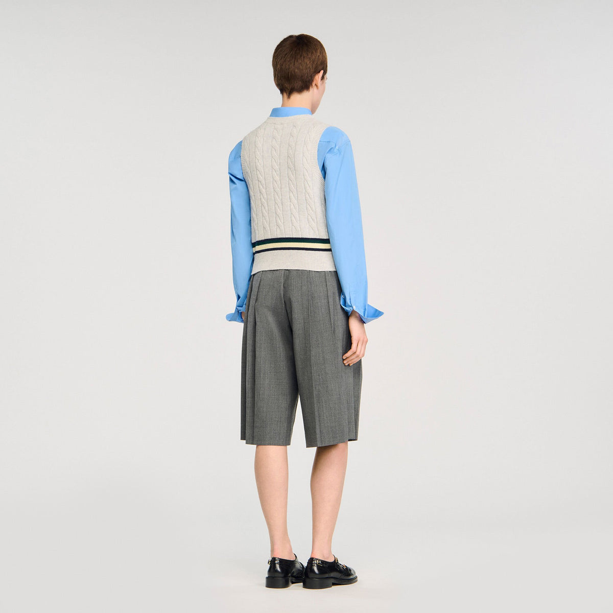 Sandro Sleeveless cropped cable knit sweater Grey
