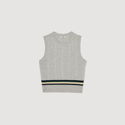 Sandro Sleeveless cropped cable knit sweater Grey