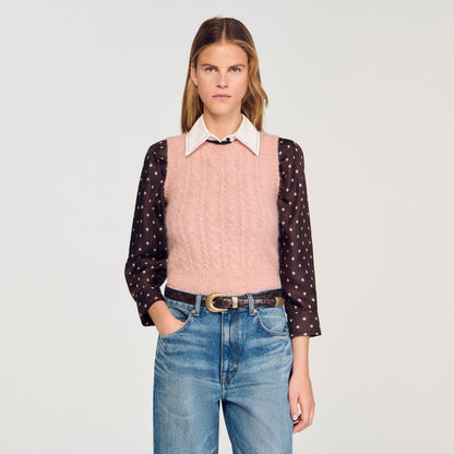 Sandro Twisted sleeveless sweater Poudre Pink