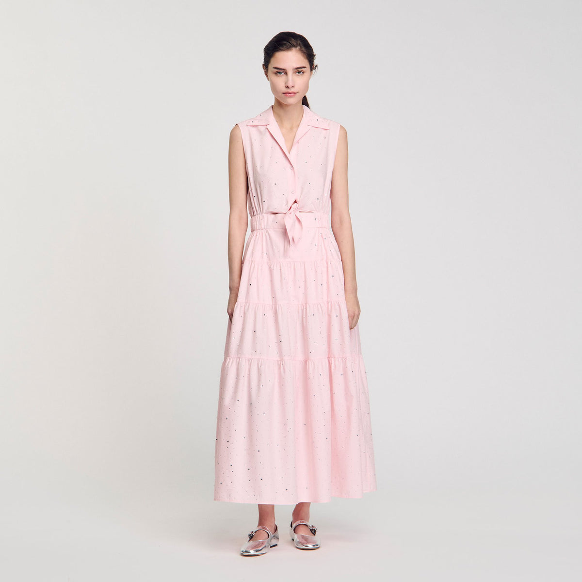 Sandro Rhinestone tie-front maxi dress Light Pink