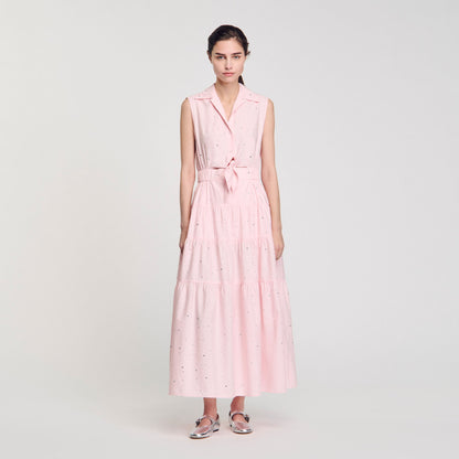 Sandro Rhinestone tie-front maxi dress Light Pink