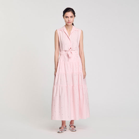 Sandro Rhinestone tie-front maxi dress Light Pink
