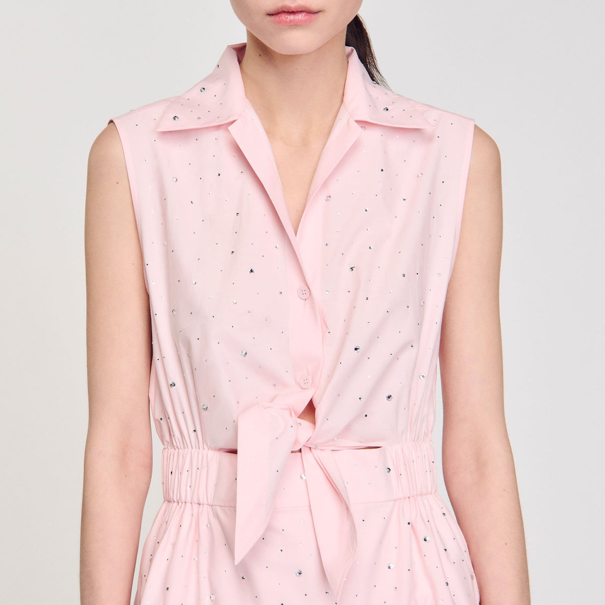 Sandro Rhinestone tie-front maxi dress Light Pink