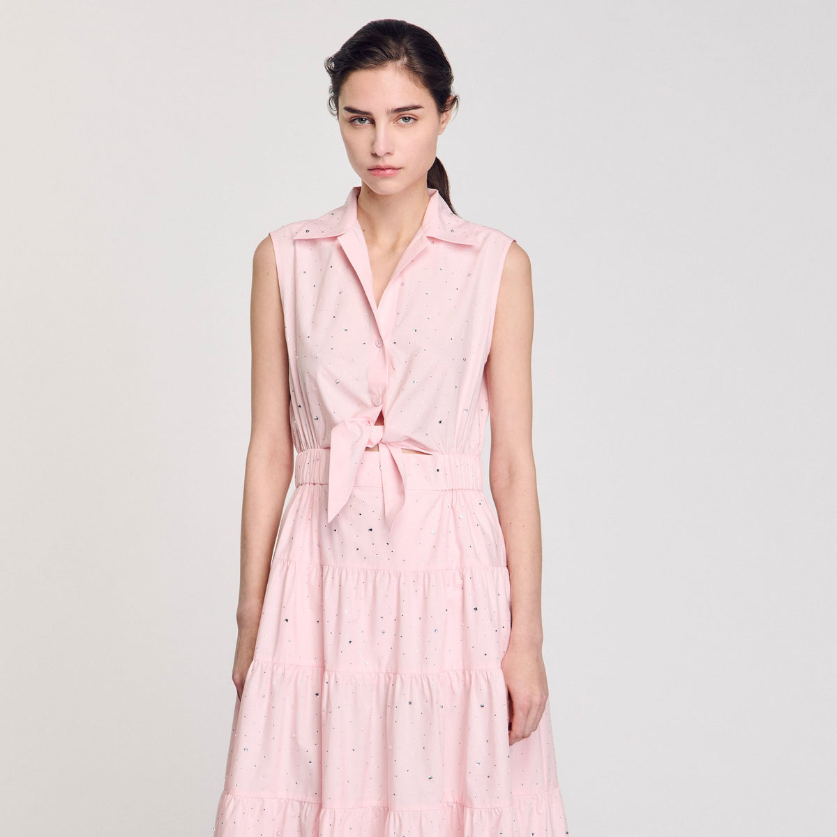 Sandro Rhinestone tie-front maxi dress Light Pink