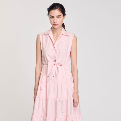 Sandro Rhinestone tie-front maxi dress Light Pink