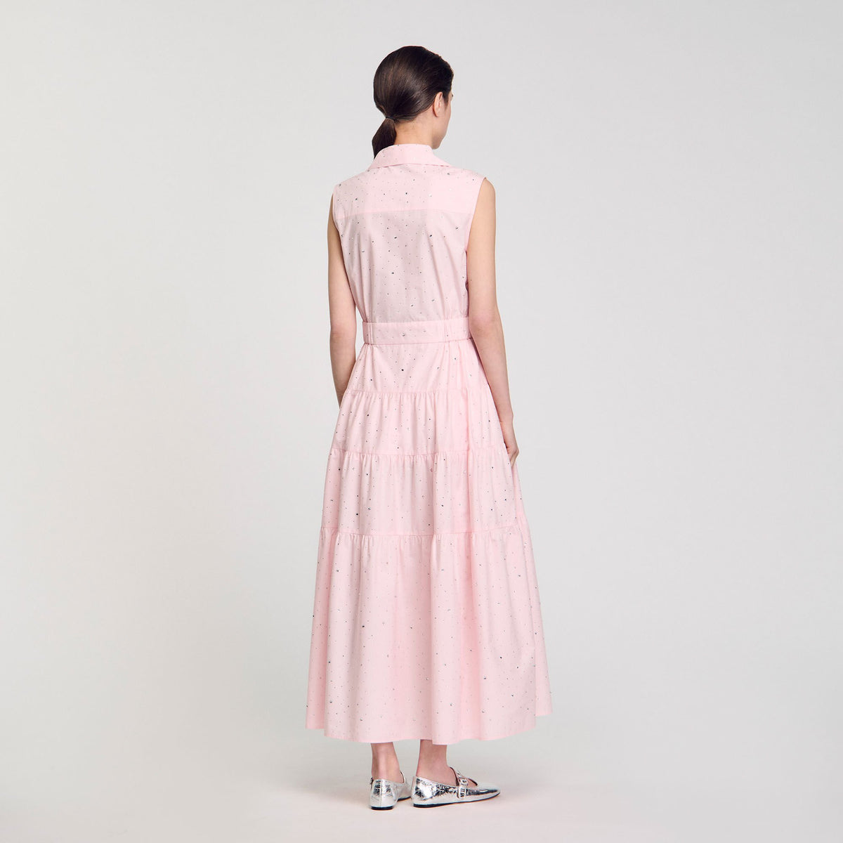 Sandro Rhinestone tie-front maxi dress Light Pink
