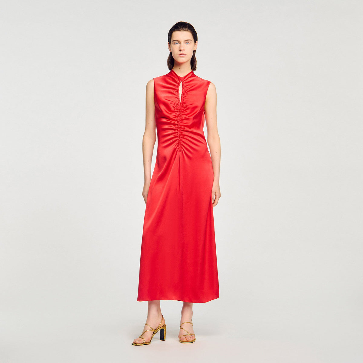 Sandro Draped satin-effect dress Red