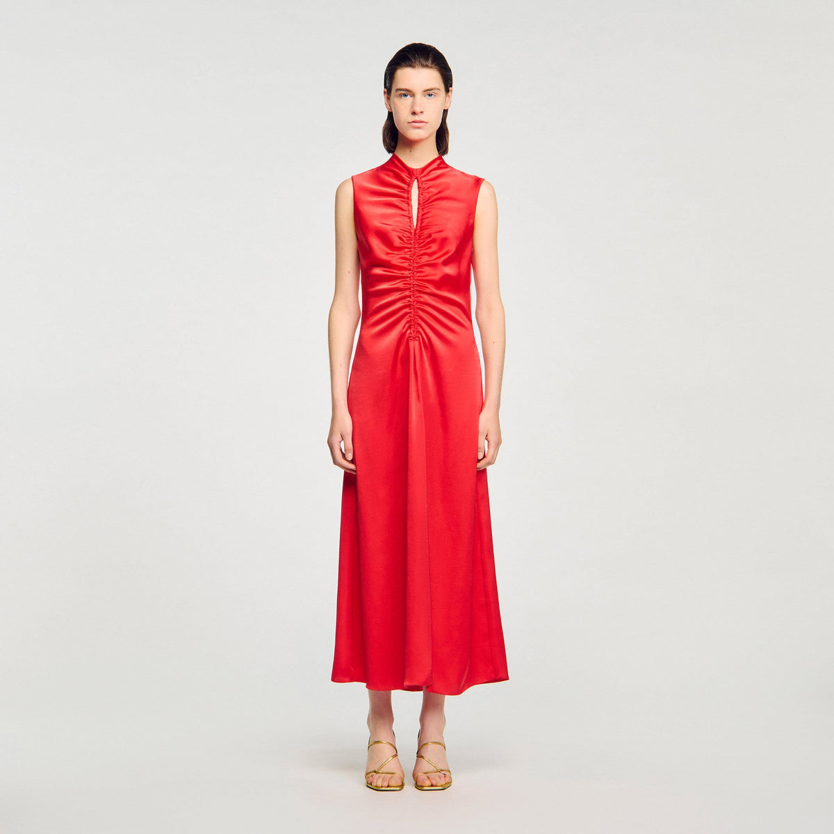 Sandro Draped satin-effect dress Red