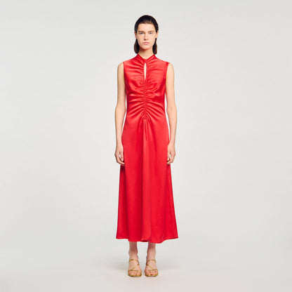 Sandro Draped satin-effect dress Red