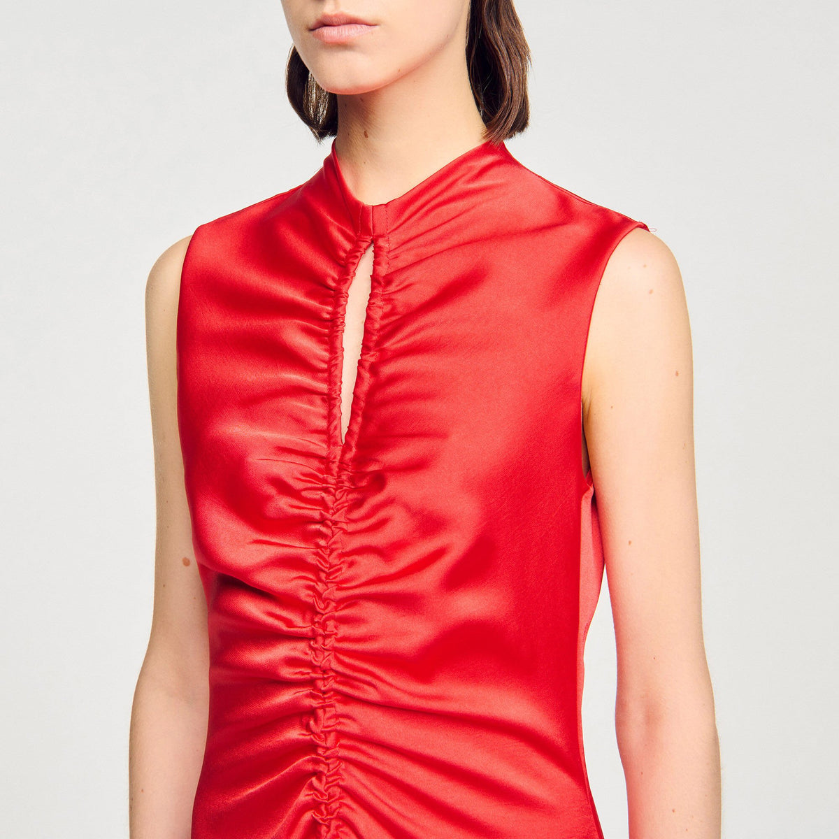 Sandro Draped satin-effect dress Red