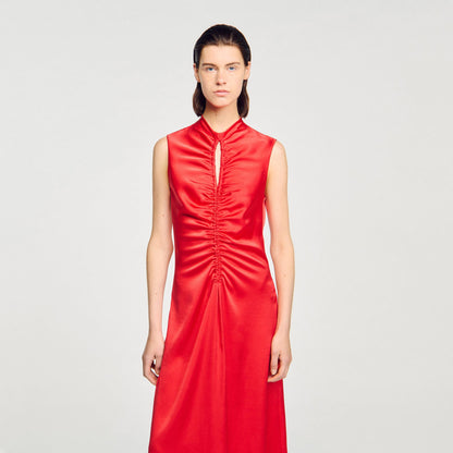 Sandro Draped satin-effect dress Red
