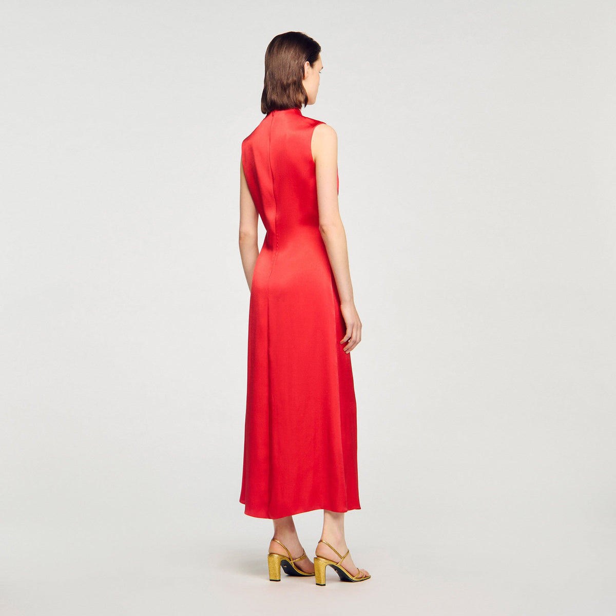 Sandro Draped satin-effect dress Red