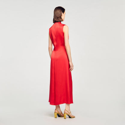 Sandro Draped satin-effect dress Red