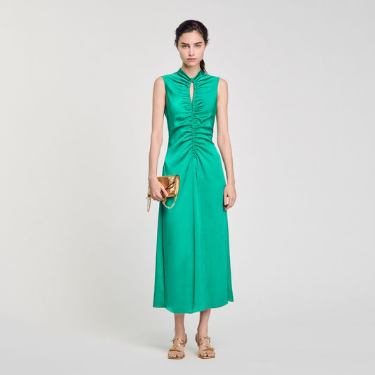 Sandro Draped satin-effect dress Emeuraude Green