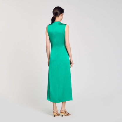 Sandro Draped satin-effect dress Emeuraude Green