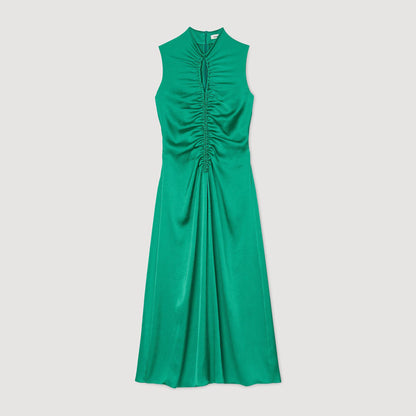 Sandro Draped satin-effect dress Emeuraude Green