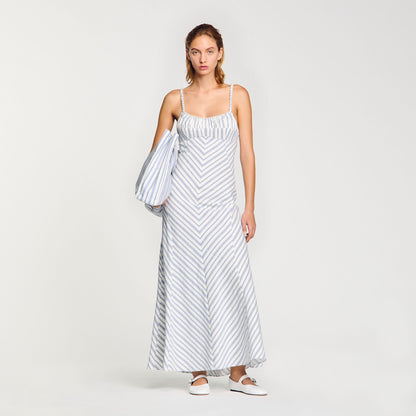 Sandro Striped maxi dress with straps Blue / Ecru