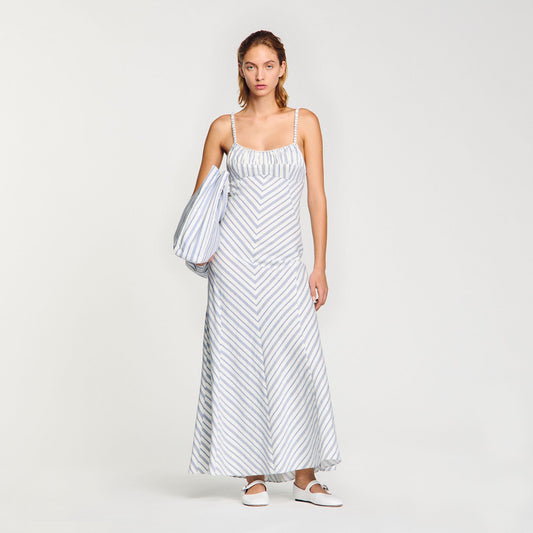 Sandro Striped maxi dress with straps Blue / Ecru