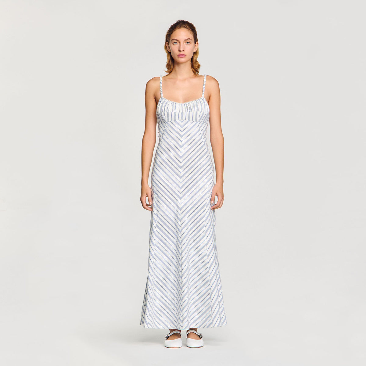 Sandro Striped maxi dress with straps Blue / Ecru