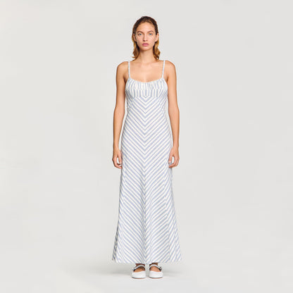 Sandro Striped maxi dress with straps Blue / Ecru