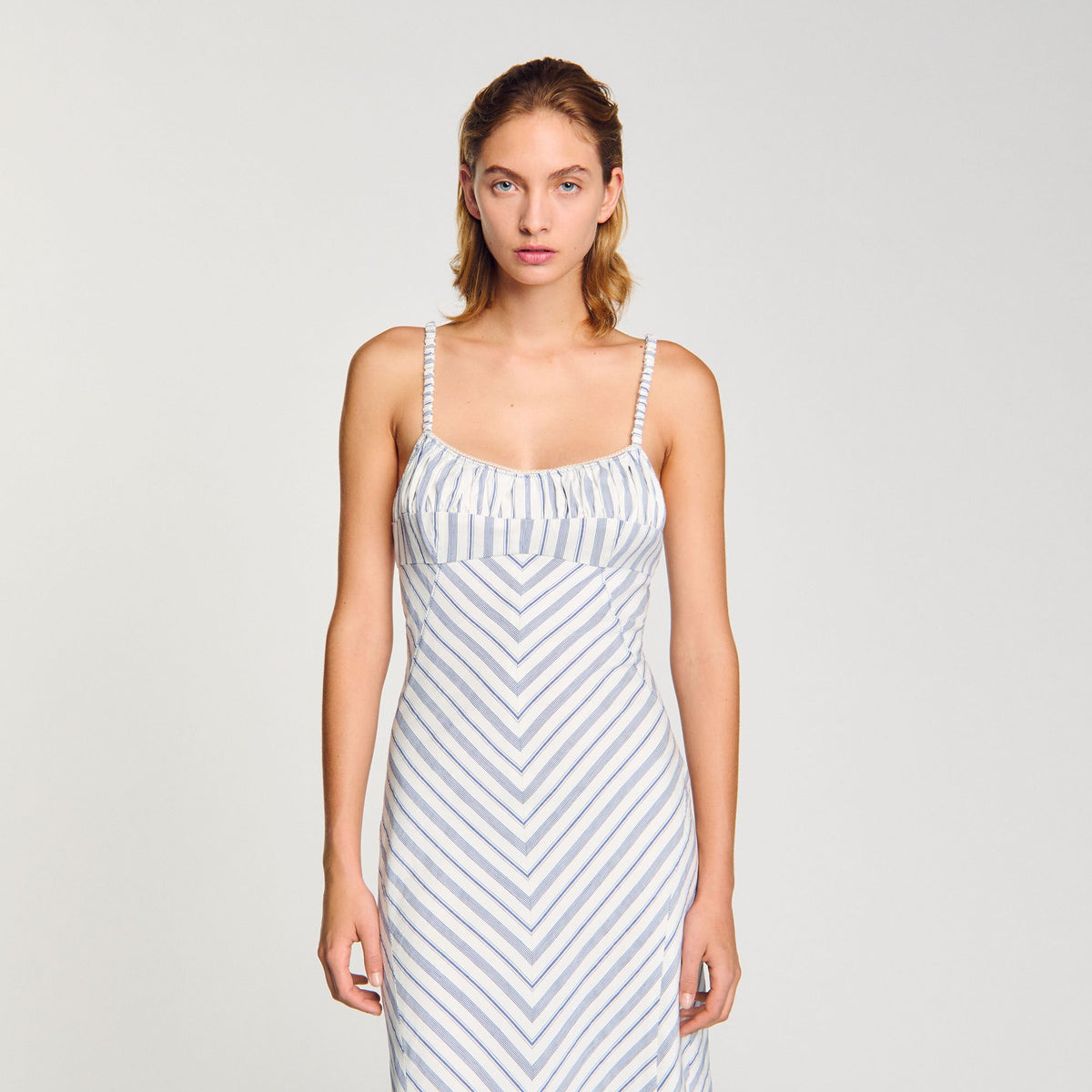Sandro Striped maxi dress with straps Blue / Ecru