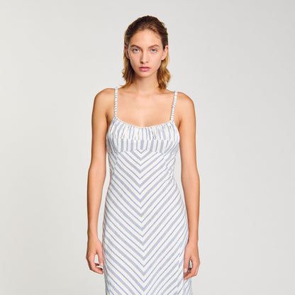 Sandro Striped maxi dress with straps Blue / Ecru