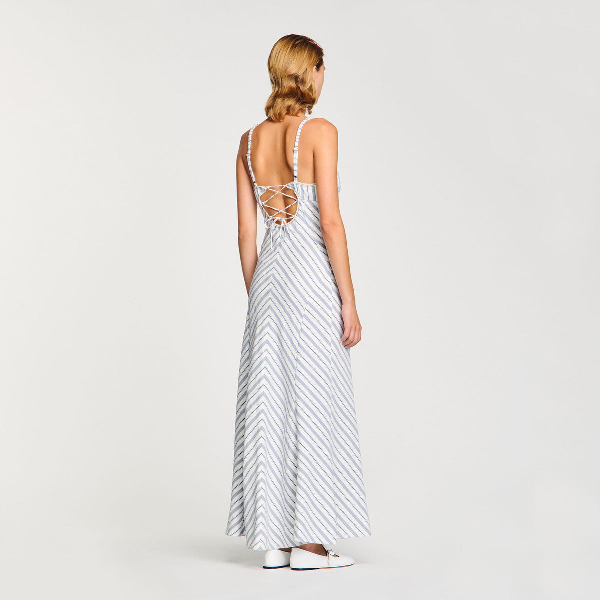 Sandro Striped maxi dress with straps Blue / Ecru
