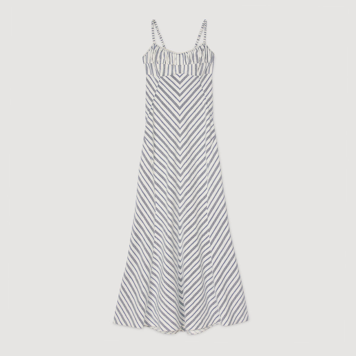 Sandro Striped maxi dress with straps Blue / Ecru