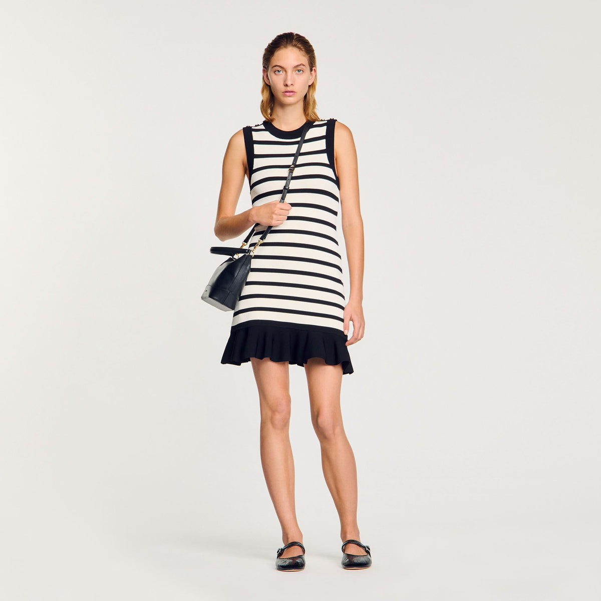 Sandro Striped knit mini dress Ecru / Black