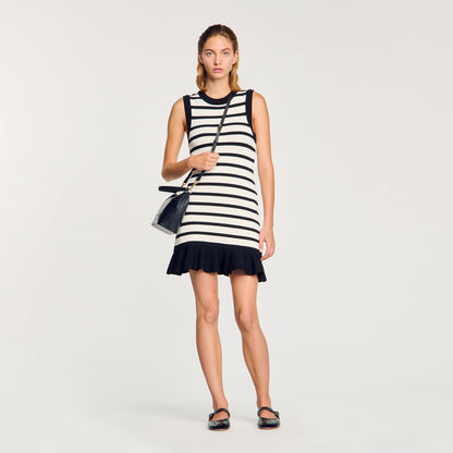 Sandro Striped knit mini dress Ecru / Black