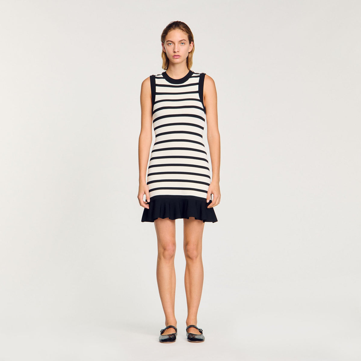 Sandro Striped knit mini dress Ecru / Black
